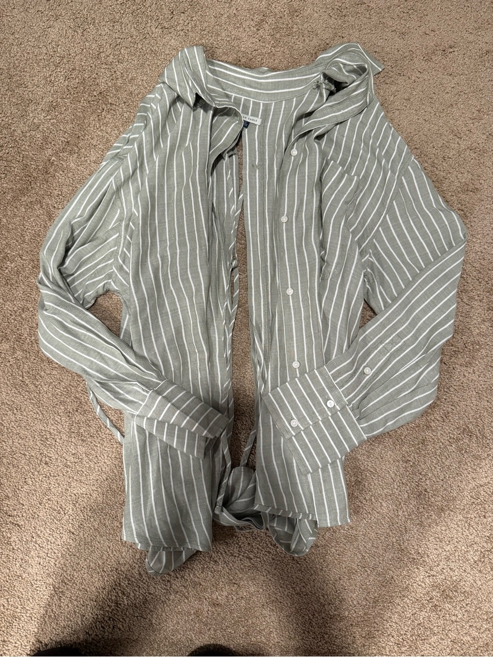 American Eagle Outfitters Gray Striped Tie-Front Button Down Shirt